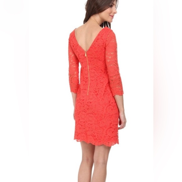 Coral Sheath Lace Cocktail Mini Vince Camuto Dress Sz 10 - Picture 3 of 8